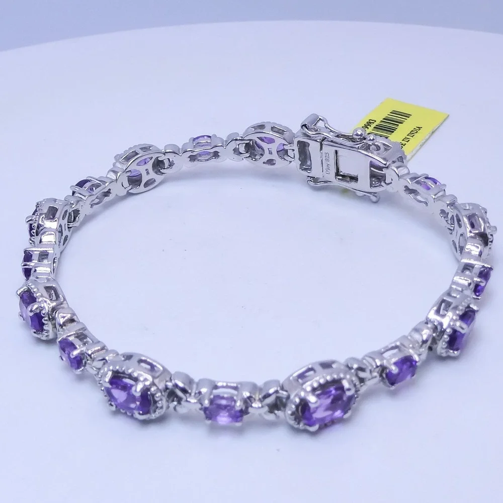 Platinum Over Sterling Silver 925 Purple Amethyst 4.6 ctw Panel 6.5